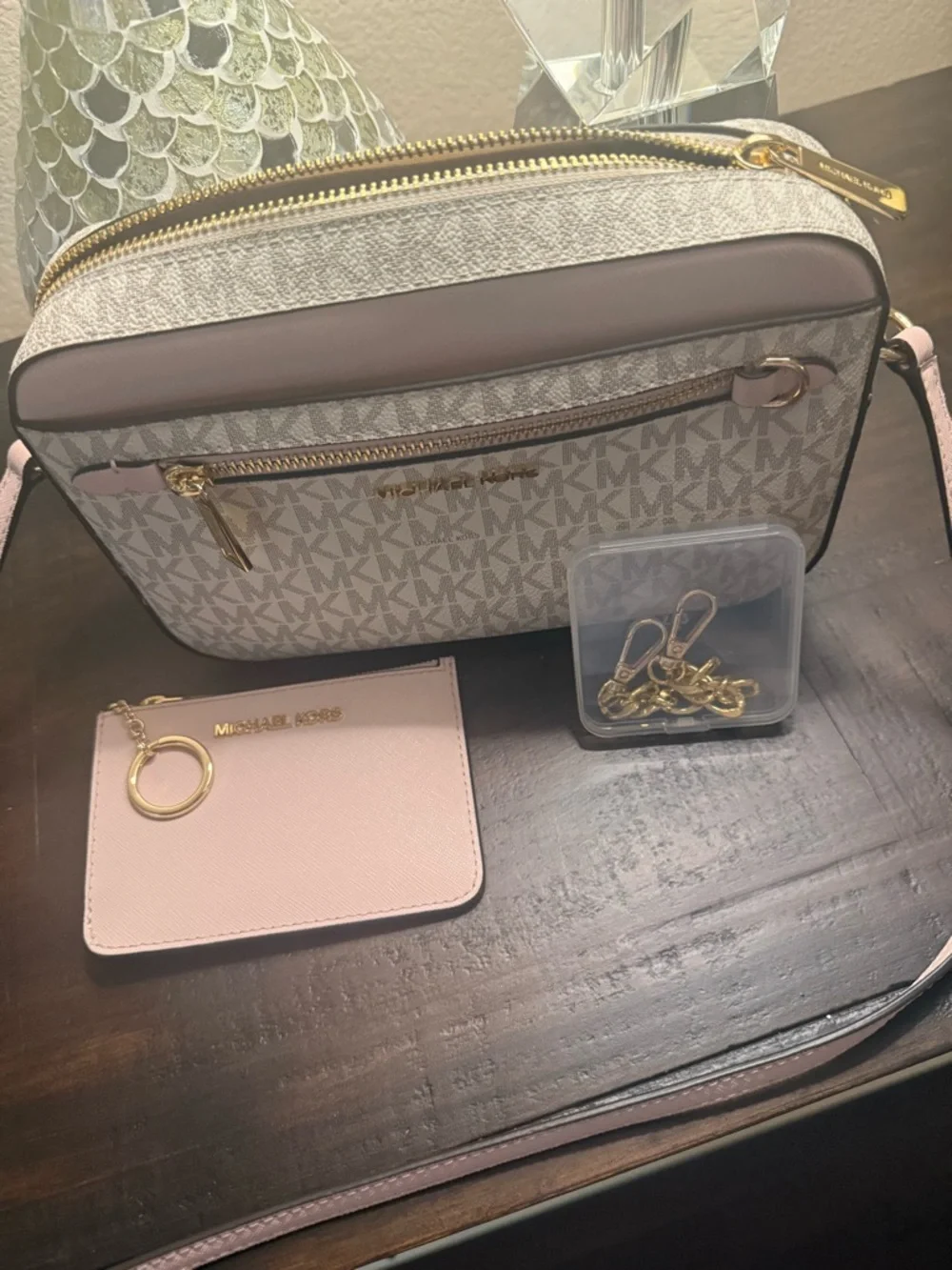 Michael Kors Pink and Cream Jet Set Crossbody w Cardholder Wallet - Picture 4 of 13